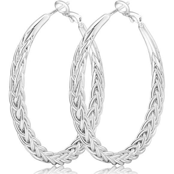 Silver Hoop Earrings for Women Hypoallergenic 925 Sterling Silver Post - Picture 7 of 7